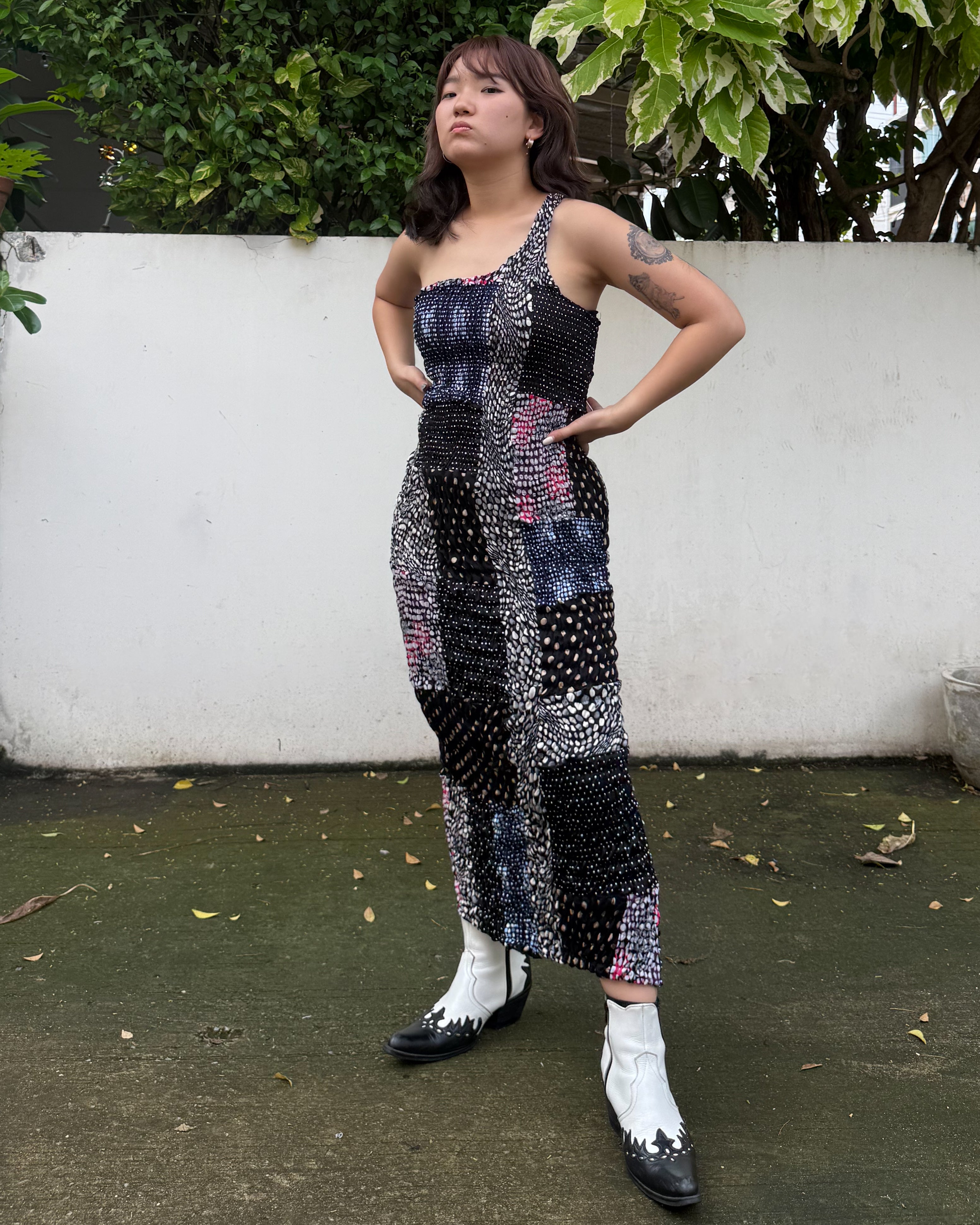 Dots Patchwork Smock Dress